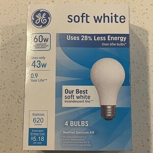 GE 60W Soft White Incandescent General Purpose Light Bulb (1 Pack of 4) Not LED